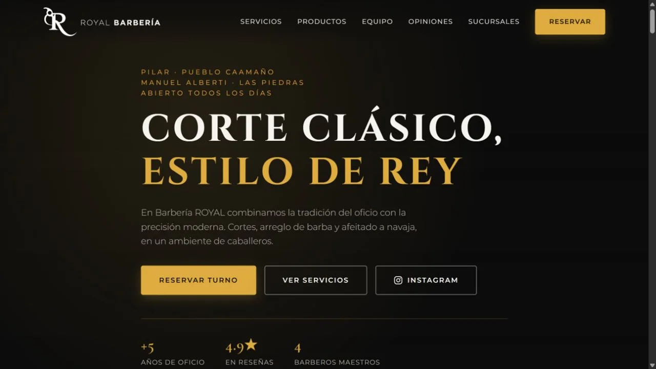 Captura del sitio de Royal Barbería
